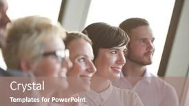  Presentation with diverse business people - Beautiful PPT theme featuring diverse business people group standing together as team in modern bright office interior backdrop and a coral colored foreground