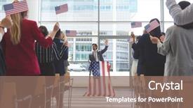  Presentation with diverse business people - Cool new PPT theme with diverse business people moving american backdrop and a violet colored foreground