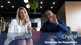  Presentation with diverse business people - Slide deck enhanced with diverse-business-people-sitting-having background and a ocean colored foreground