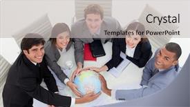  Presentation with diverse business people - Colorful PPT theme enhanced with diverse business team holding backdrop and a light gray colored foreground