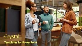  Presentation with coworking - PPT theme with diverse-business-team-laughing-cheerfully background and a  colored foreground