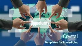  Presentation with business opportunity - Slide set consisting of man woman doing worldw - diverse business teamwork do world background and a ocean colored foreground