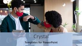  Presentation with social distancing - Presentation theme with diverse-businessman-and-businesswoman-wearing background and a light blue colored foreground