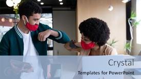  Presentation with face masks - Presentation design having diverse-businessman-and-businesswoman-wearing background and a light blue colored foreground