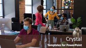  Presentation with hygiene - Slide set featuring diverse-colleagues-wearing-face-masks background and a tawny brown colored foreground