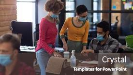  Presentation with face masks - Slide deck having diverse-colleagues-wearing-face-masks background and a tawny brown colored foreground