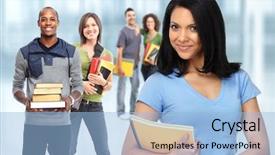  Presentation with diverse students - Audience pleasing slide set consisting of diverse college - group of students backdrop and a  colored foreground