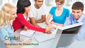  Presentation with young college student diagnosis of chlamydia - Slide set consisting of diverse college - young students studying together background and a  colored foreground