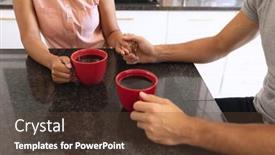  Presentation with hands holding - Cool new PPT layouts with diverse-couple-sitting-in-kitchen backdrop and a tawny brown colored foreground