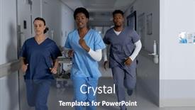  Presentation with teamwork doctors - Slide deck having diverse-doctors-wearing-scrubs-running background and a ocean colored foreground