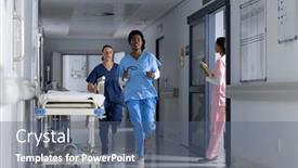  Presentation with doctors teamwork - Slides having diverse-doctors-wearing-scrubs-running background and a  colored foreground