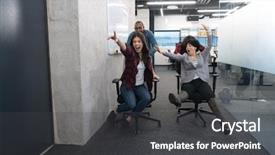  Presentation with fun work - Slide set featuring diverse employees laughing enjoying funny background and a dark gray colored foreground