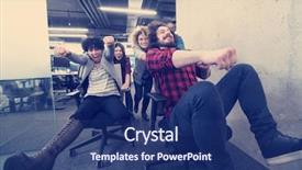  Presentation with fun work - Presentation theme featuring diverse employees laughing enjoying funny background and a ocean colored foreground