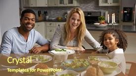  Presentation with parents - Presentation enhanced with diverse families - girl and mixed race parents background and a coral colored foreground