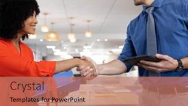  Presentation with corporation - Slide deck featuring diverse-female-and-male-businesspeople background and a coral colored foreground