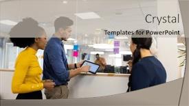  Presentation with corporation - Theme consisting of diverse-female-and-male-businesspeople background and a light gray colored foreground