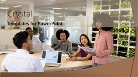  Presentation with corporation - Presentation with diverse-female-and-male-businesspeople background and a coral colored foreground