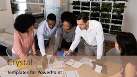  Presentation with corporation - Theme having diverse-female-and-male-businesspeople background and a coral colored foreground