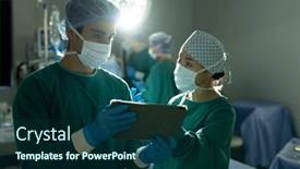  Presentation with diverse medical - PPT theme featuring diverse-female-and-male-surgeon background and a ocean colored foreground