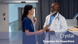  Presentation with diverse medical - Presentation with diverse-female-and-senior-male background and a ocean colored foreground