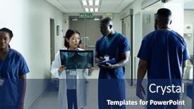  Presentation with busy doctor - PPT theme enhanced with diverse-female-doctor-and-male background and a navy blue colored foreground