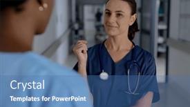  Presentation with doctors teamwork - Presentation theme having diverse-female-doctors-wearing-scrubs and a ocean colored foreground