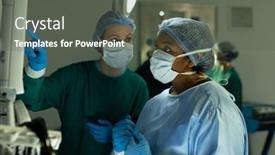  Presentation with diverse medical - Presentation theme consisting of diverse-female-surgeons-in-discussion background and a dark gray colored foreground