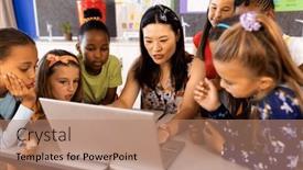  Presentation with school-elementary - Slide deck featuring diverse-female-teacher-with-laptop and a coral colored foreground