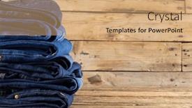  Presentation with design fashion - PPT layouts having diverse-folded-jeans-in-stack background and a coral colored foreground
