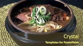  Presentation with korea - Colorful theme enhanced with diverse food essentials backdrop and a tawny brown colored foreground