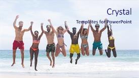  Presentation with friends - Theme enhanced with diverse friends enjoying and jumping background and a  colored foreground