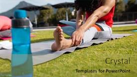  Presentation with stretching - PPT theme having diverse-friends-practicing-yoga background and a  colored foreground