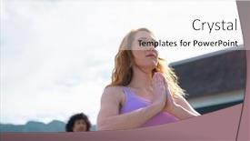  Presentation with yoga - Presentation design with diverse-friends-practicing-yoga background and a  colored foreground