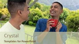  Presentation with lockdown - Colorful PPT theme enhanced with diverse-gay-male-couple-drinking backdrop and a soft green colored foreground