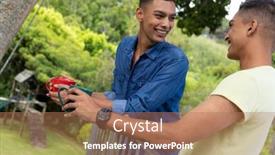  Presentation with lockdown - Slide deck having diverse-gay-male-couple-drinking background and a coral colored foreground