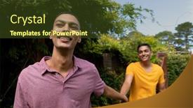  Presentation with home garden - Slide set enhanced with diverse-gay-male-couple-holding background and a tawny brown colored foreground