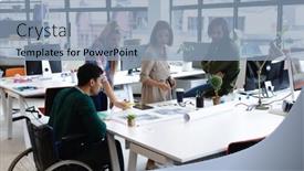  Presentation with equal opportunity - Amazing PPT theme having diverse-group-of-business-colleagues backdrop and a light blue colored foreground