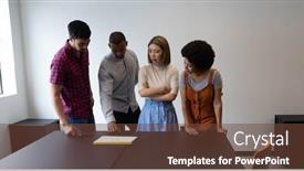  Presentation with diverse business people - Slide deck having diverse-group-of-business-people background and a tawny brown colored foreground