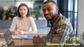  Presentation with diverse business people - Cool new PPT theme with diverse-group-of-business-people backdrop and a tawny brown colored foreground