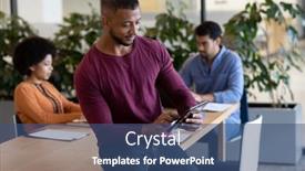  Presentation with diverse business people - Beautiful slide deck featuring diverse-group-of-business-people backdrop and a ocean colored foreground