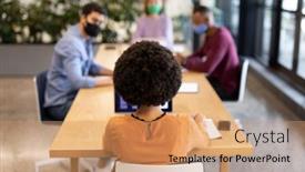  Presentation with diverse business people - Slide deck enhanced with diverse-group-of-business-people background and a coral colored foreground