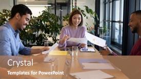  Presentation with diverse business people - Audience pleasing slide deck consisting of diverse-group-of-business-people backdrop and a coral colored foreground