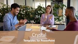  Presentation with diverse business people - Slide set consisting of diverse-group-of-business-people background and a coral colored foreground