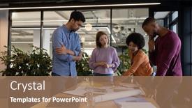  Presentation with diverse business people - Audience pleasing slide deck consisting of diverse-group-of-business-people backdrop and a coral colored foreground