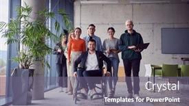  Presentation with group - Presentation theme with diverse-group-of-businessmen-including background and a gray colored foreground