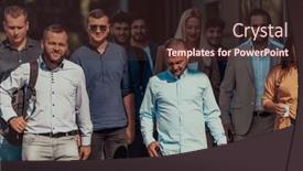  Presentation with walking together - Slide deck enhanced with diverse-group-of-businessmen background and a tawny brown colored foreground