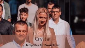  Presentation with walking together - PPT theme having diverse-group-of-businessmen background and a coral colored foreground