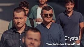  Presentation with walking together - Presentation theme enhanced with diverse-group-of-businessmen background and a tawny brown colored foreground