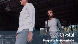  Presentation with walking together - Presentation consisting of diverse-group-of-businessmen background and a ocean colored foreground