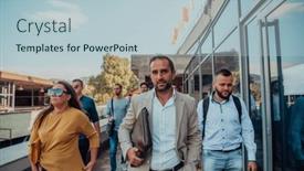  Presentation with walking together - Theme consisting of diverse-group-of-businessmen background and a light blue colored foreground